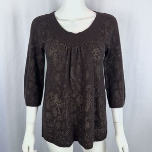 J. Jill Small Brown Merino Wool Alpaca Acrylic Blend 3/4 Sleeve Pullover Sweater